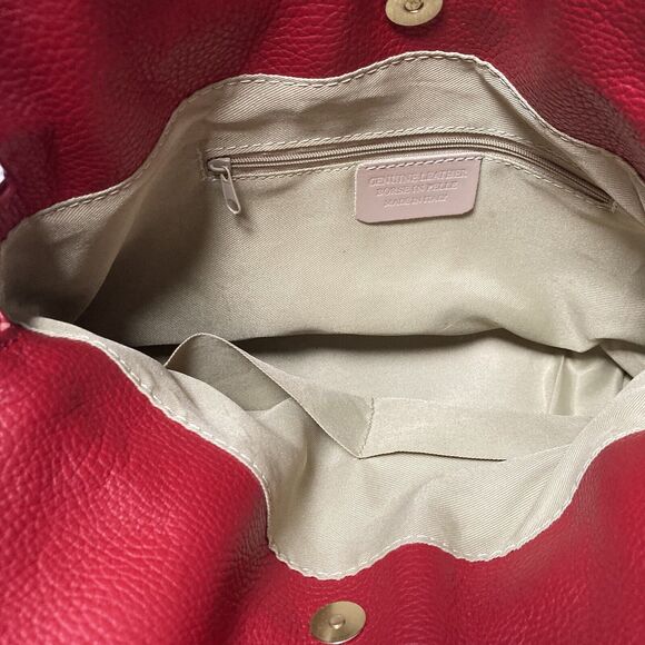 Unbranded Red Genuine Leather Handbag Made In Italy Fold Over Chain Strap - Picture 6 of 11